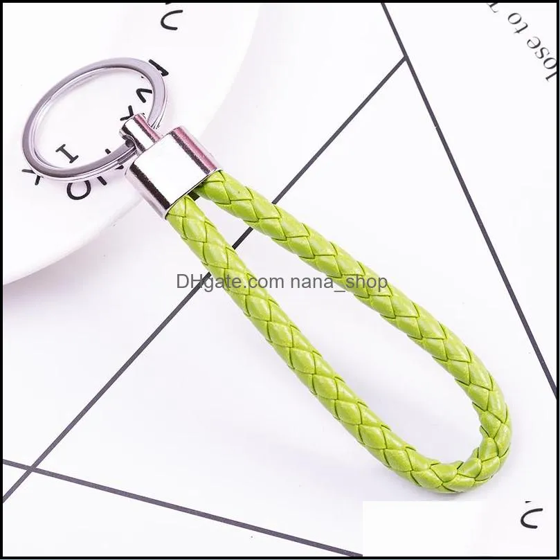  handmade pu leather keychain braided string rope metal key ring woven cord chains holder diy jewelry accessories