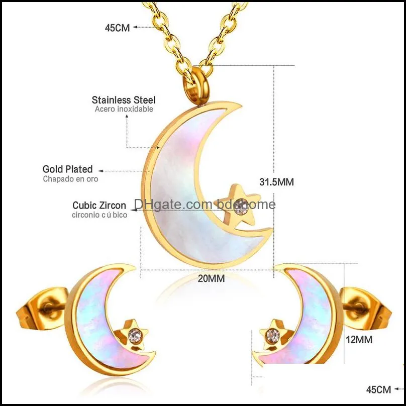 moon pendant chain necklace earring dubai bridal wedding jewelry sets for women stainless steel set