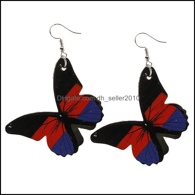 classic faux leather butterfly earrings for women bomemia dangle wedding earrings double sides sequins printing fashion jewelry 3587