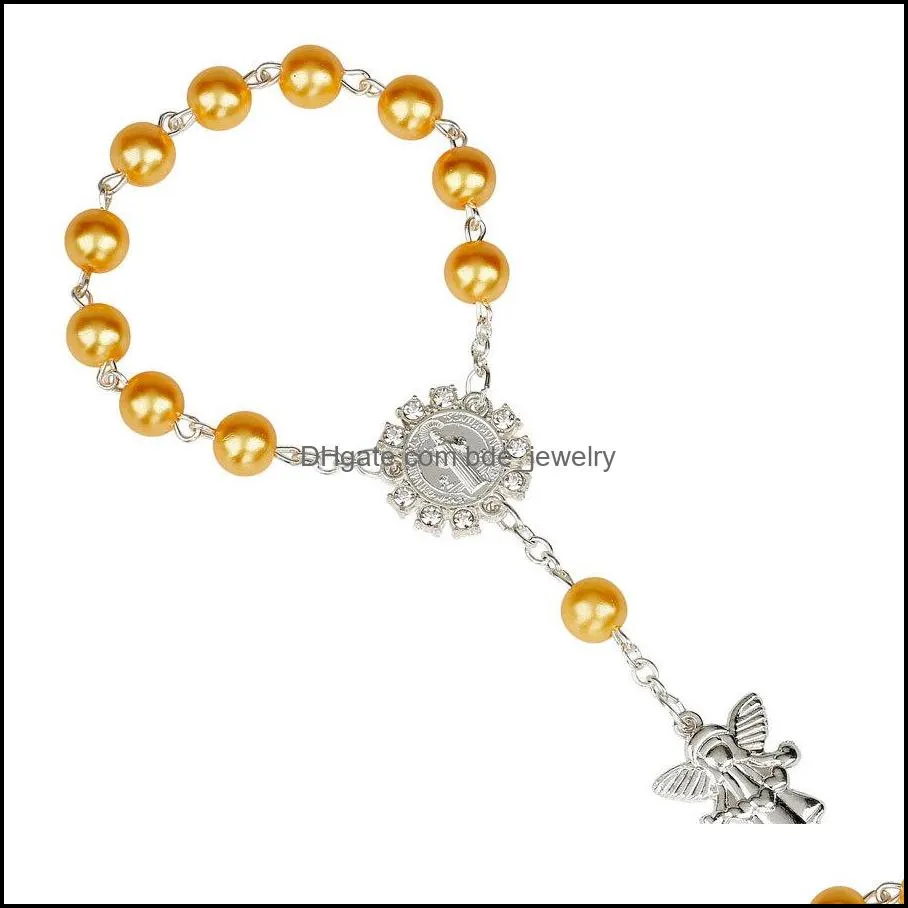 fashion angel charm rosary bracelets for kids children religion 8mm beads chains bangle boy girls jewelry gift