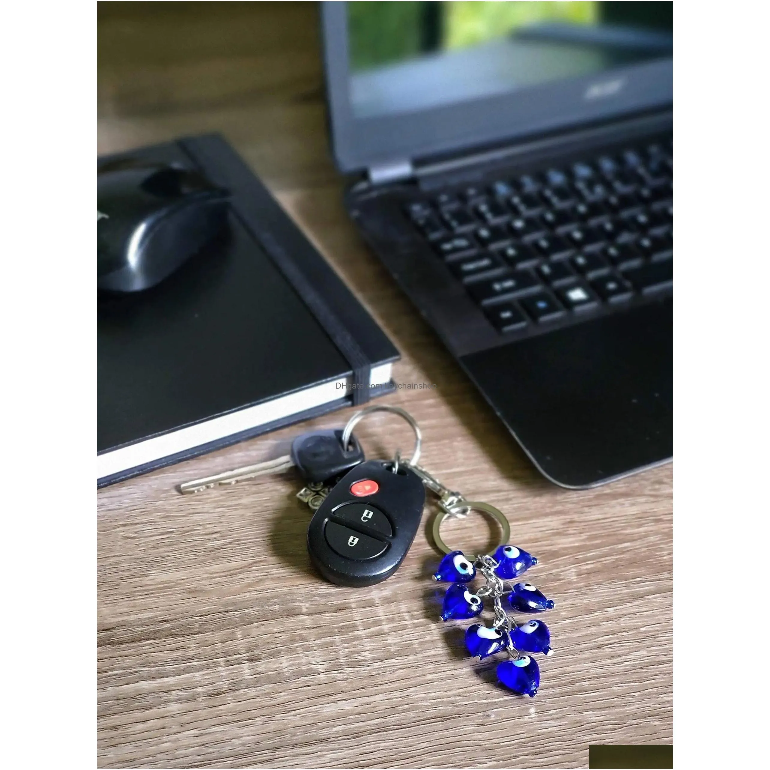key rings l bravo team lucky blue heart cluster evil eye keychain ring w/clasp lock sign of protection blessing home keys ffshop2001