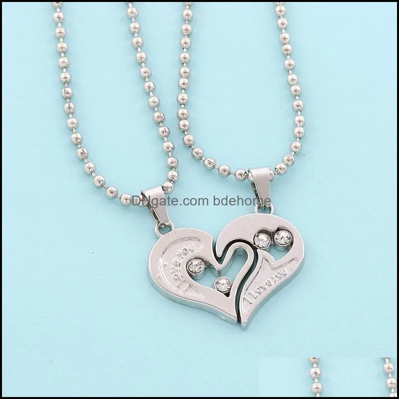 fashion couples brick heart shaped pendants necklace for friendship two piece jewelry valentines day gift