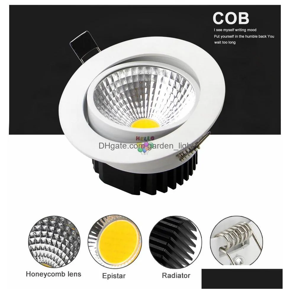 cob led downlight high power 9w 15w 20w dimmable led down lights recessed lamps ac 110240v