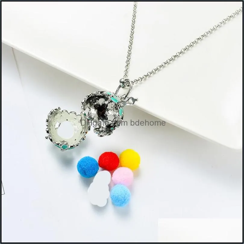  diffuser  oil enamel cage pendant necklaces with 5 cotton ball hollow flower lockets 60cm chains for women fashion