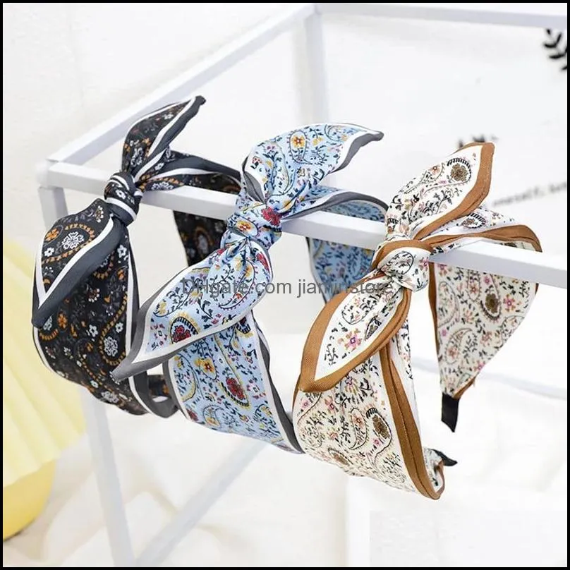 fashion bohemian floral print headband bow knot hair hoop for women simple cross girls hairbands girls hair accessories gift