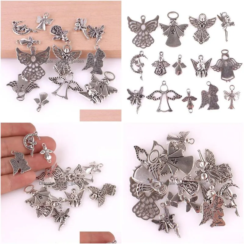 14pcs mixed tibetan silver plated girl angel fairy cupid charms pendants jewelry making bracelet accessories diy crafts handmade