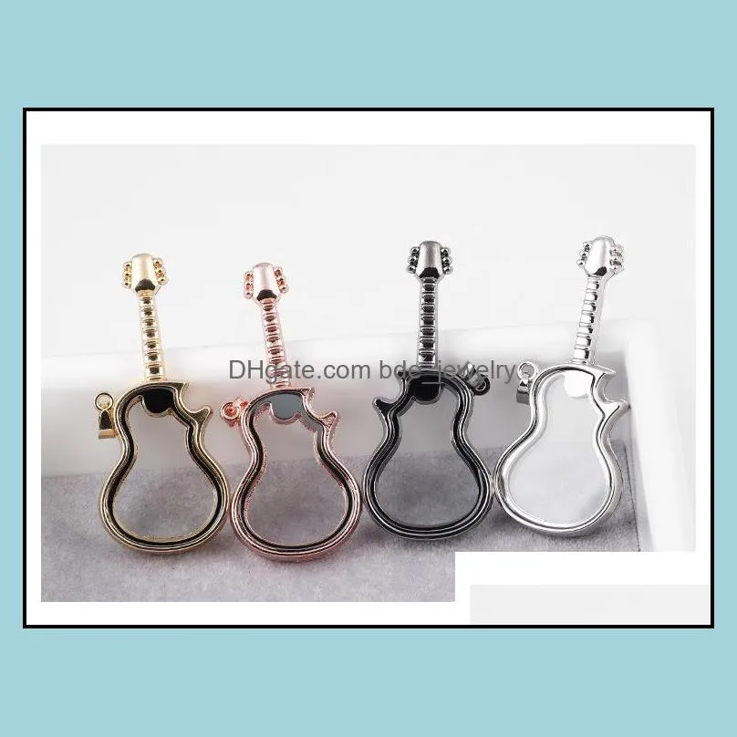 fashion music guitar living memory magnetic locket 4 color floating instrum glass lockets pendant charms fit necklace jewelry