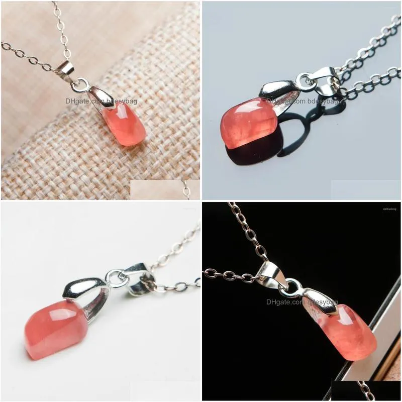 pendant necklaces 10 6 5mm women femme necklace charm love natural red rose rhodochrosite gems stone rhombus bead jewelry crystal