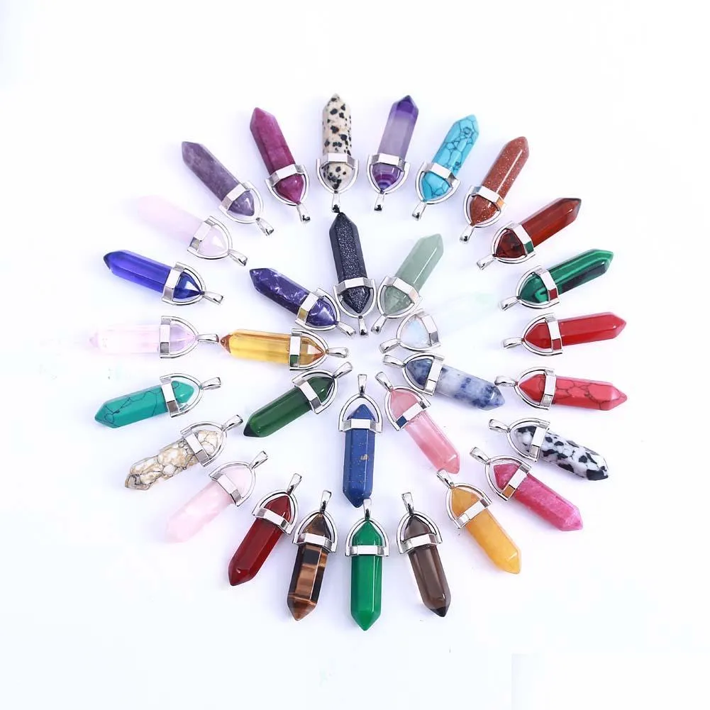 fashion quartz point pendant for women and men natural stone crystal agate bullet hexagon prism pendant without chain