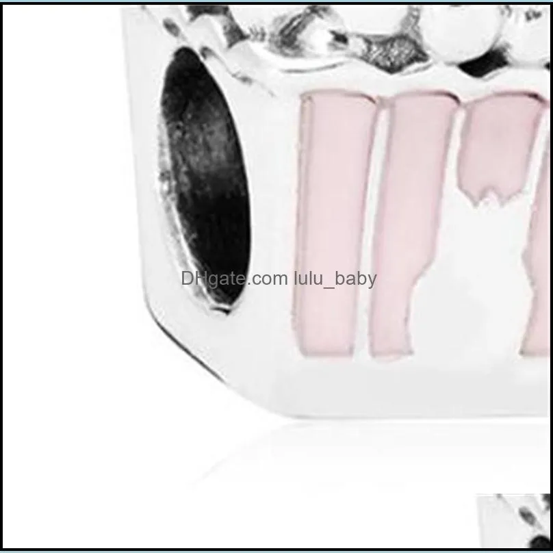 painted pink cake charm bead big hole fashion women jewelry european style for diy bracelet necklace 54 w2