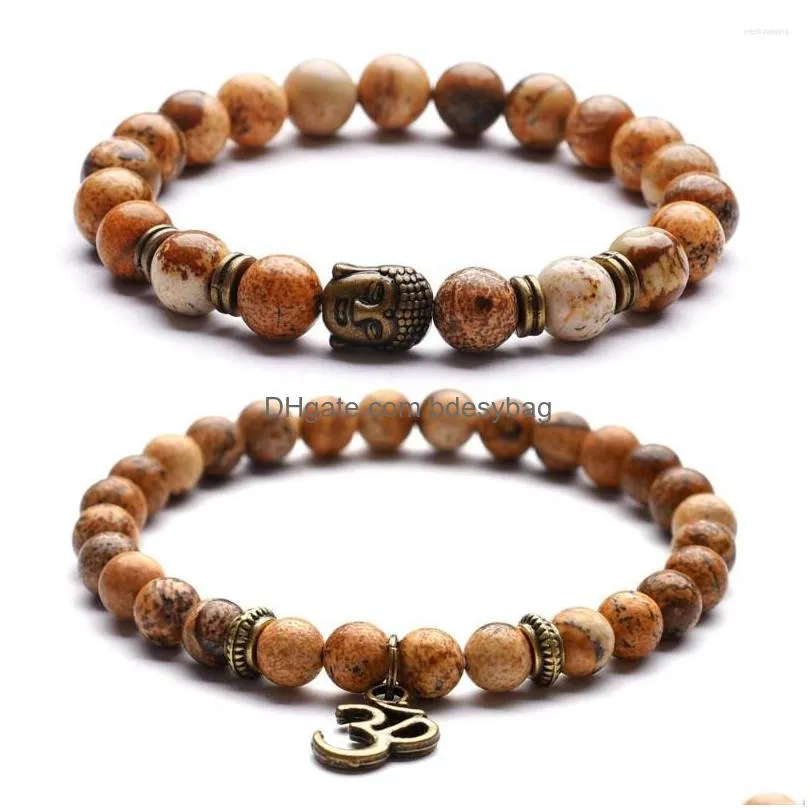 strand selling lovers 39 set bracelets om buddha head charm 6mm 8 mm natural stone picture black onyx beads bracelet yoga