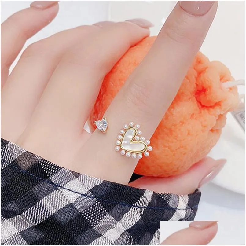 cluster rings juwang 14k real gold copper metal design sense pearl natural shell love open ring temperament fairy exquisite for women