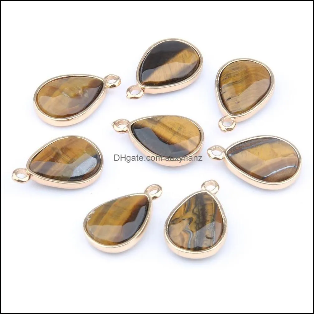 wholesale water drop shape natural stone rose quartz/tiger eyes pendant charms diy for druzy necklace earrings or jewelry making