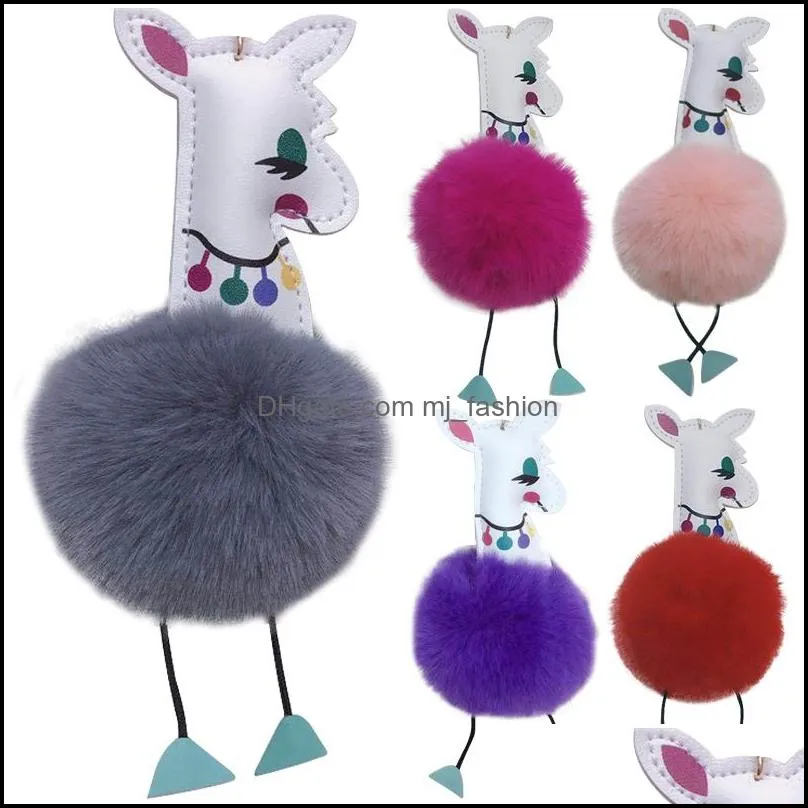 alpaca pompom key rings adorable animal faux fur fluffy fuzzy keychains bag charm keyfobs pendant jewelry for women p114fa