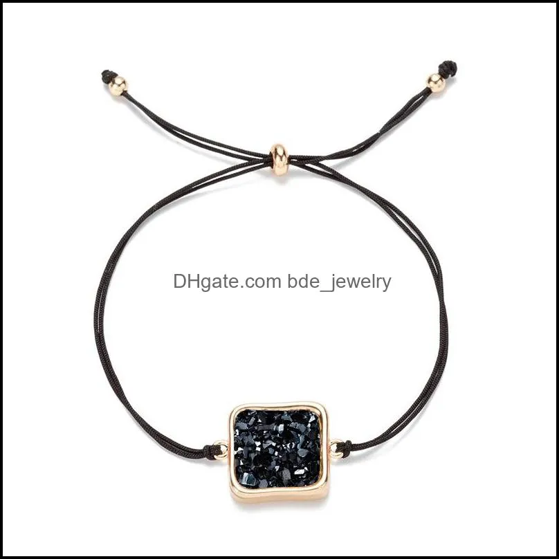  shiny druzy stone charm bracelets square natural stone charm adjustable rope wrap bangle for women fashion jewelry in bulk