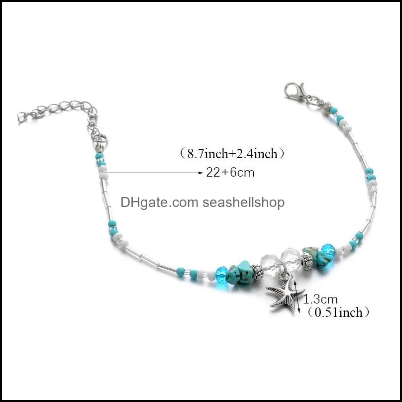 2019 vintage silver bohemian beach anklet bracelet for women starfish beads crystal stone anklets designer jewelry anklet
