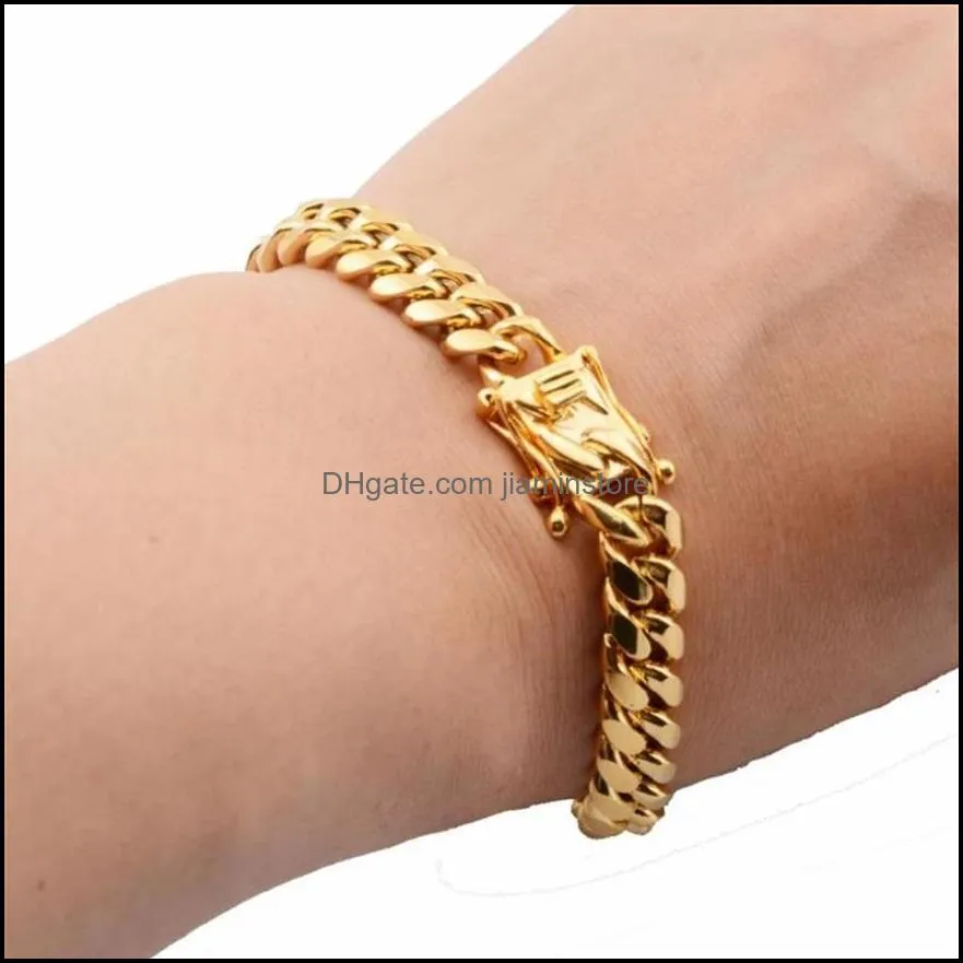 chain on hand mens bracelet gold stainless steel steampunk charm cuban link silver gifts for male accessories link 307w253u