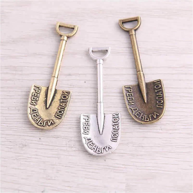 30pcs vintage charms shovel pendant three color fit bracelets necklace diy metal jewelry making