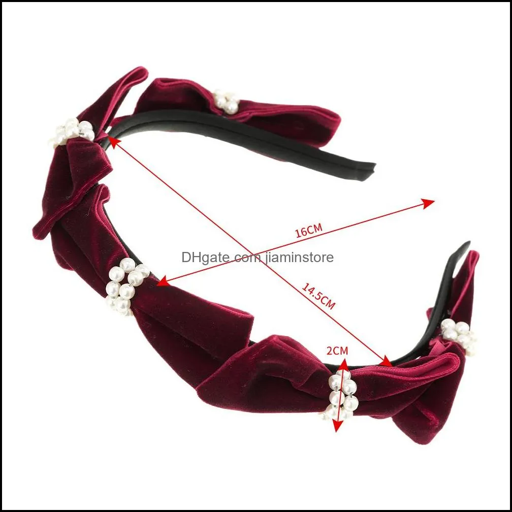 velvet ribbon hair hoop bow knot imitation pearl decoration headband headdresses hair for girls kawaii accessories