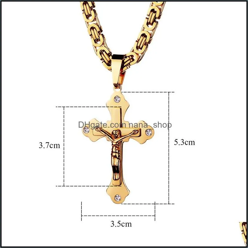 316l stainless steel mens cross necklaces multilayer christian jesus crucifix pendant biker chain for male s fashion hip hop jewelry