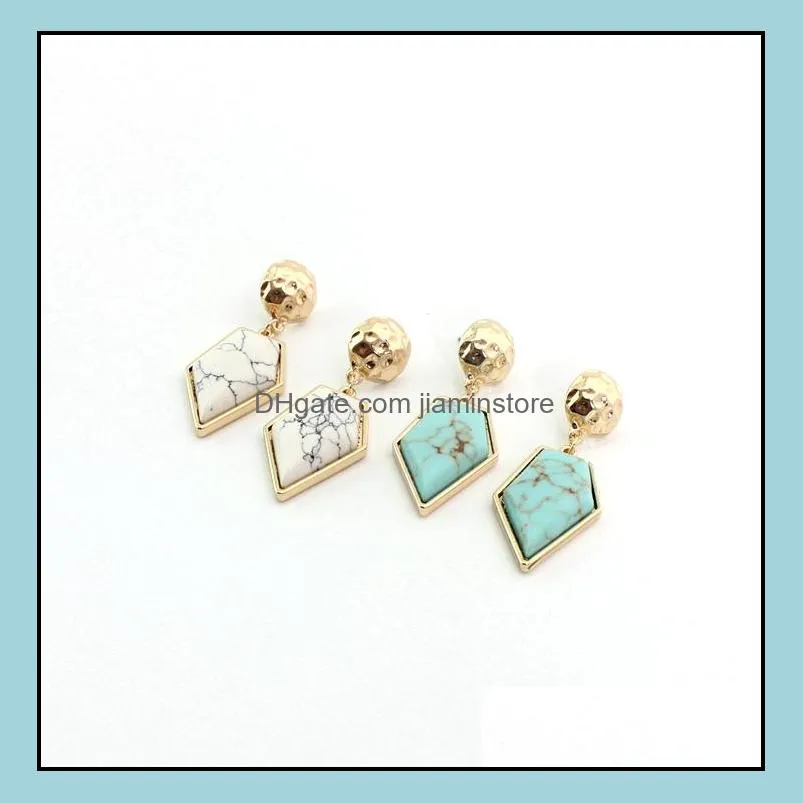 8styles gold color triangle white green turquoise marble natural stone earrings jewelry for women jewelry