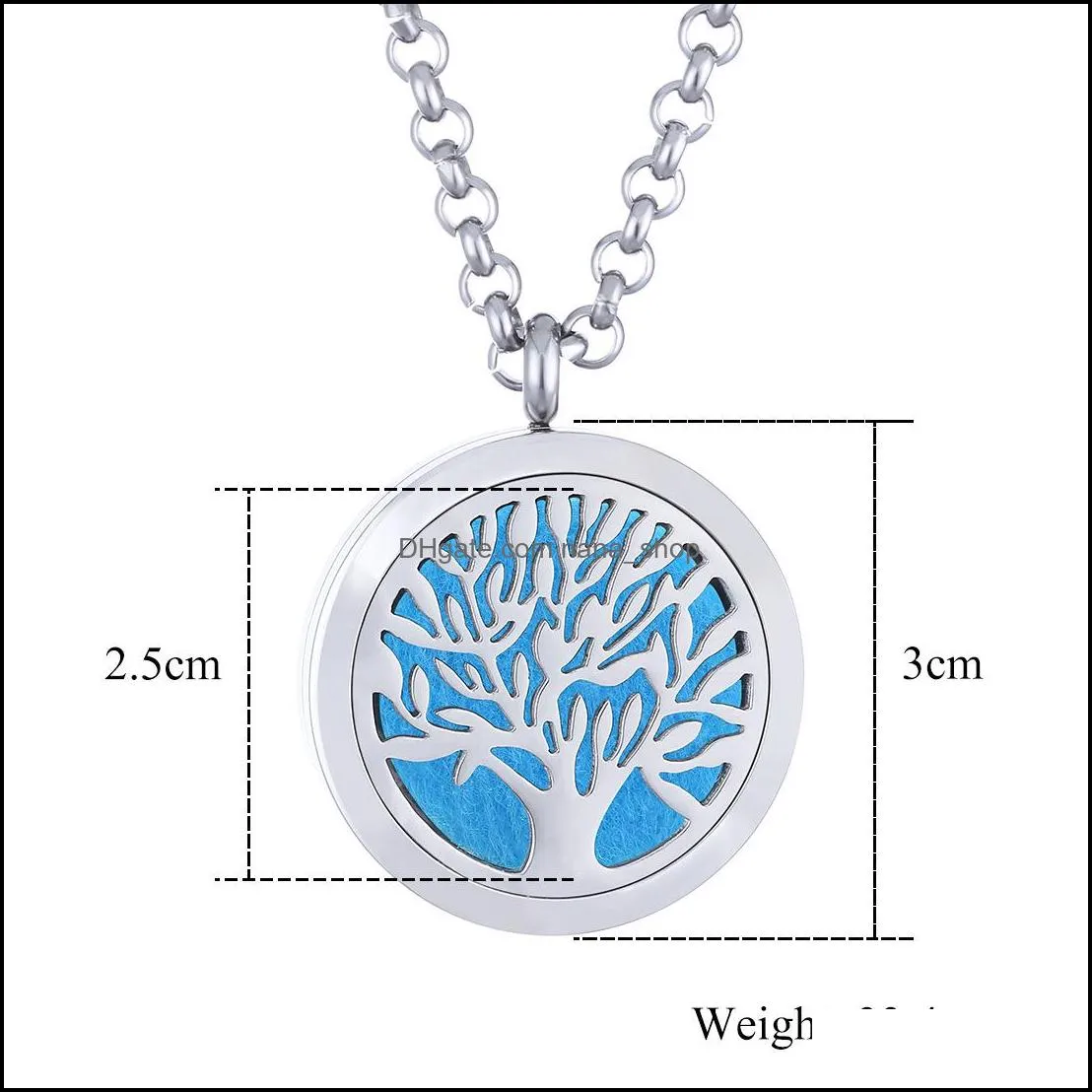 high quality aromatherapy  oil diffuser pendant necklaces stainless steel chain tree of life floating locket necklace for