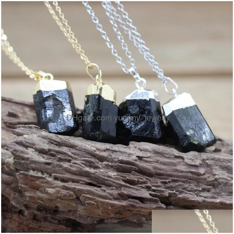 pendant necklaces raw black tourmaline pendants chains chakra healing crystal natural gmes quartz chips reiki chams necklace women