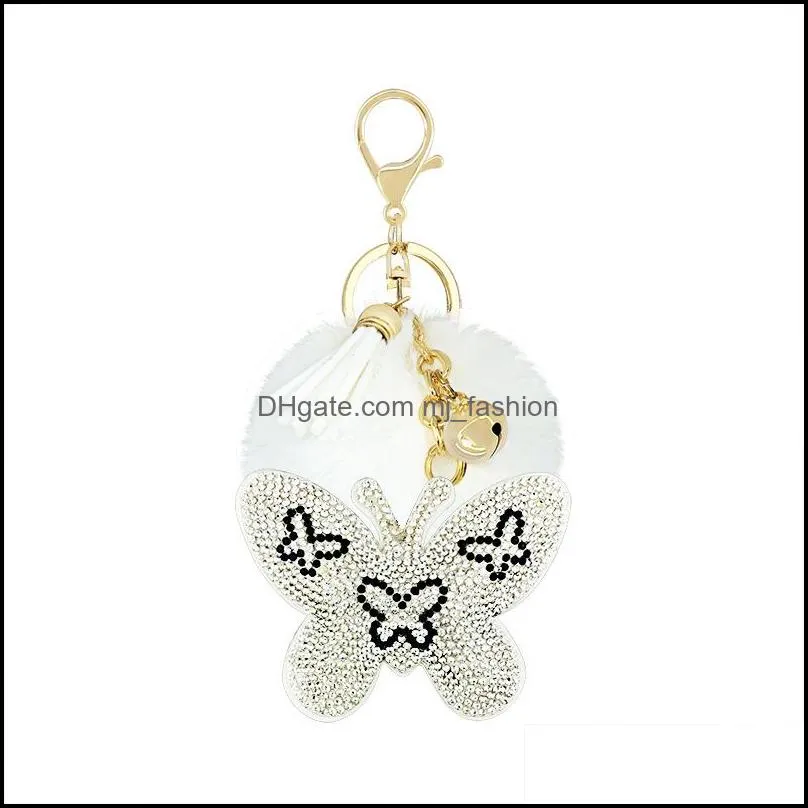 cute animal pompom keychain fashion faux fur fluffy key ring for women girls lovely owl bear keyfobs pendant accessories p429fa