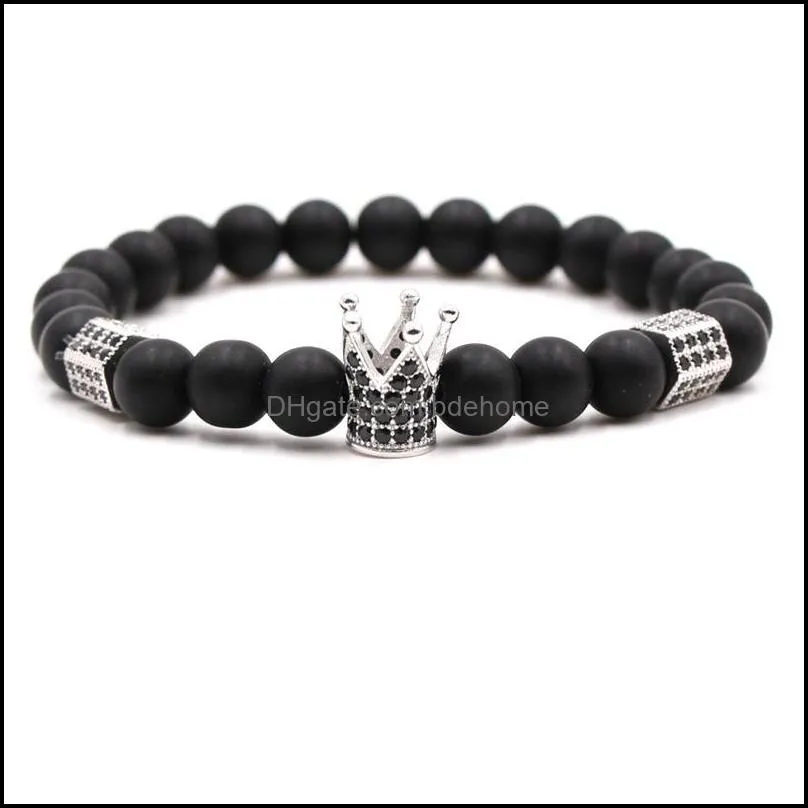 natural lava stone beaded bangles black men women charm bangle fashion crown strand bracelets for couple jewelry q77fz