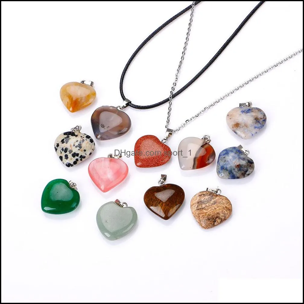 natural stone heart love pendant necklace opal tigers eye pink quartz crystal chakra reiki healing pendulum necklaces for women