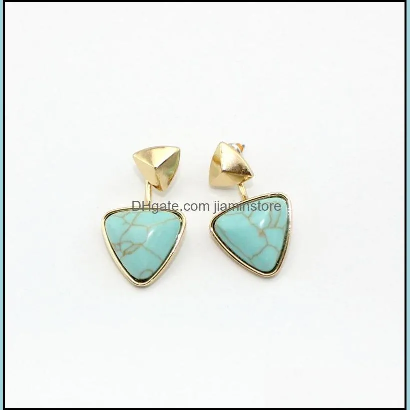 8styles gold color triangle white green turquoise marble natural stone earrings jewelry for women jewelry