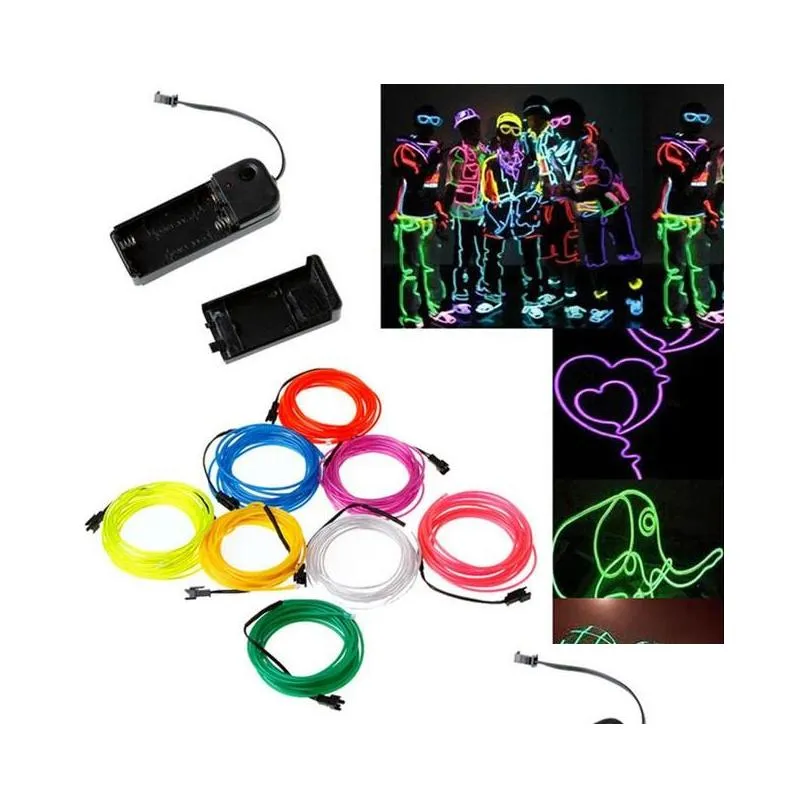 2aa battery powered 1m 2m  scene lights 10 colors el wire tube rope flexible neon cold light car party wedding decor with controller