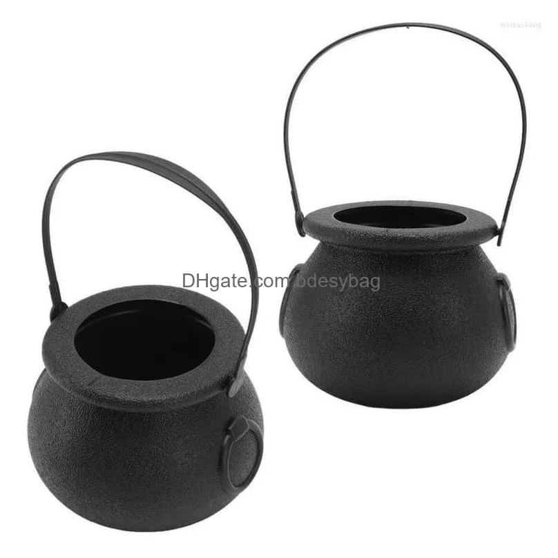 storage bottles candy bucket plastic black portable cauldron kettle halloween party decoration with handle for kids