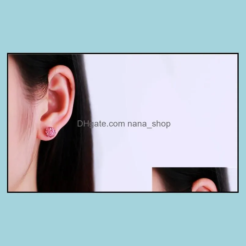 fashion korean beads stud earrings 7 colors ladies crystal rhinestones ball earrings for women luxury jewelry in bulk