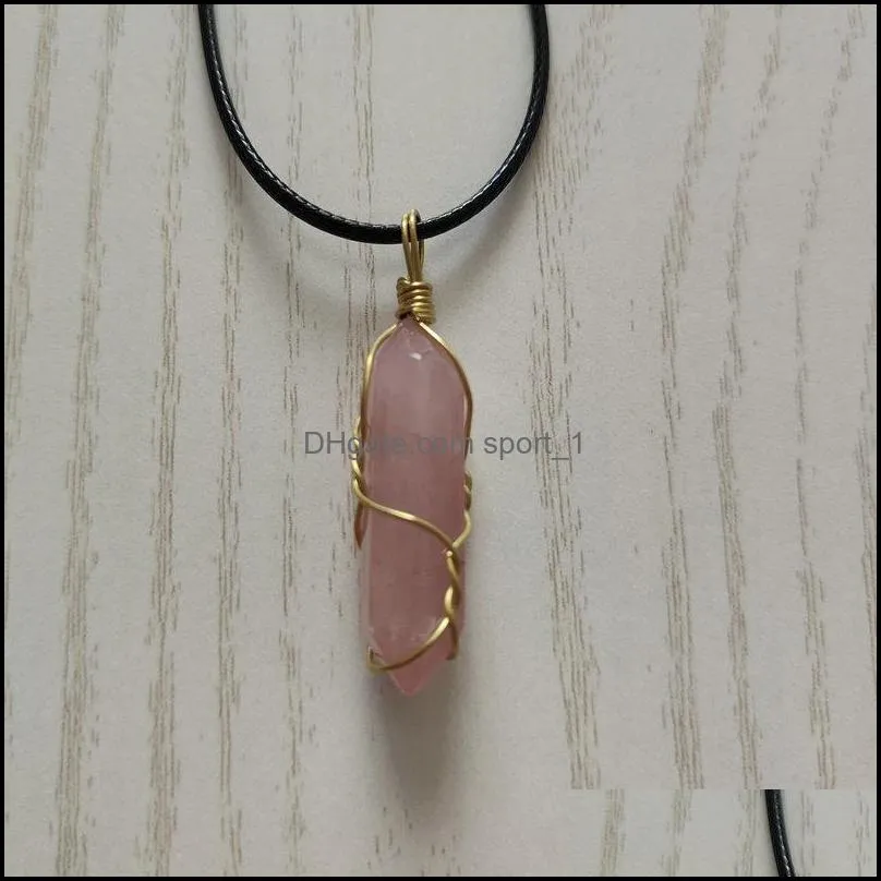 reiki healing jewelry natural stone pendant wire wrap hexagonal bullet opal amethysts quartz crystal pendulum chakra necklace