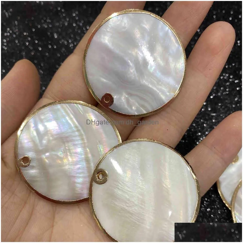 natural shell pendants white round seashell charm slices for jewelry making earrings necklace bracelet accessories craft diy