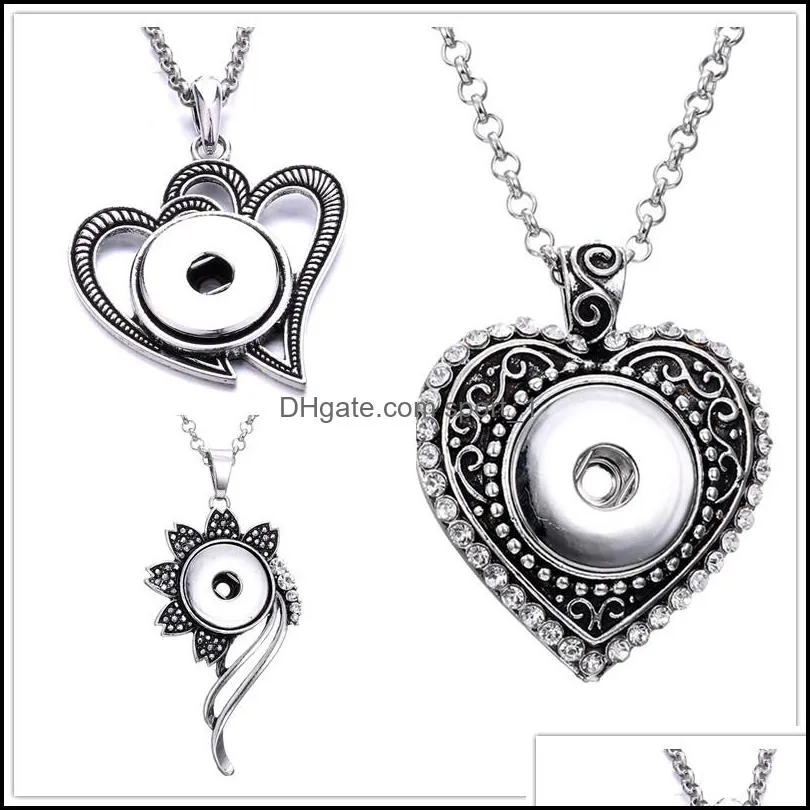 retro heart flower snap button necklace 18mm ginger snaps buttons crystal charms necklaces for women jewelry
