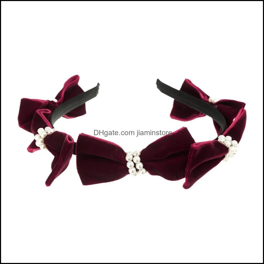 velvet ribbon hair hoop bow knot imitation pearl decoration headband headdresses hair for girls kawaii accessories