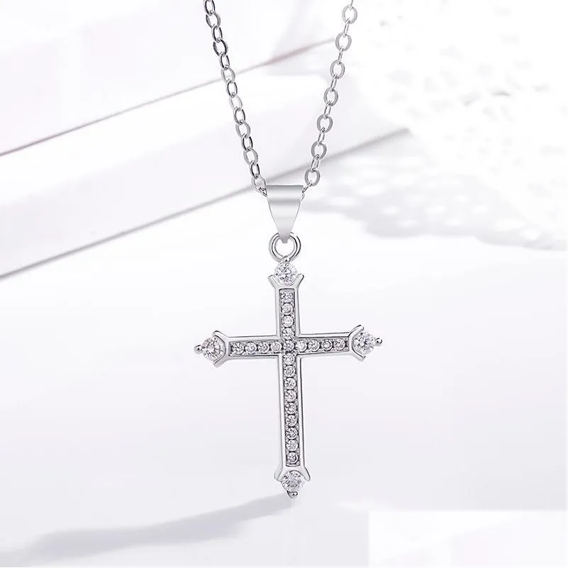 fashion jewelry gold plating diamond jesus cross necklace women men crystal row pendant necklaces