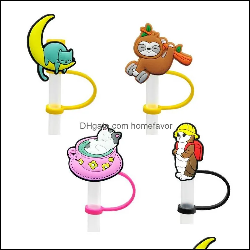 custom kawaii soft silicone straw toppers accessories cover charms reusable splash proof drinking dust plug decorative 8mm straw party