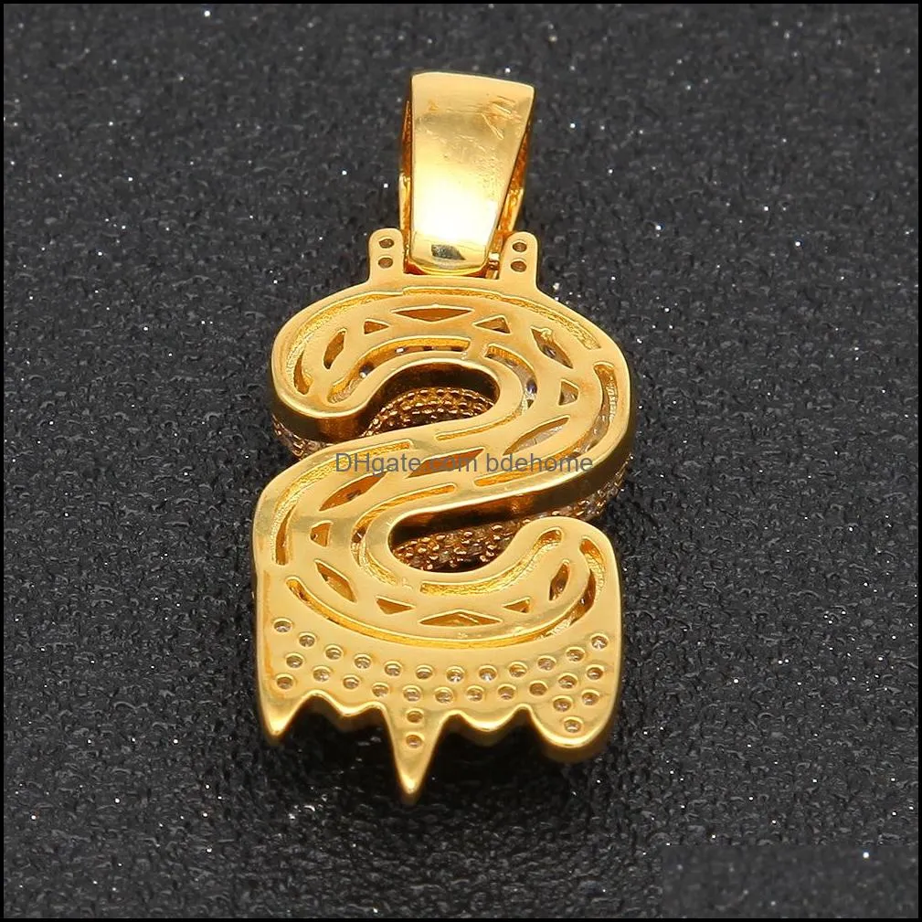 hip hop bubble drip initials letters necklace bling cubic zircon cz drop alphabet pendant twisted rope chain for men women jewelry