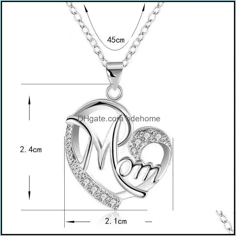 luxury austrian crystal heart shape necklaces women s hollow mom love pendant silver chain for ladies mama fashion jewelry mothers day