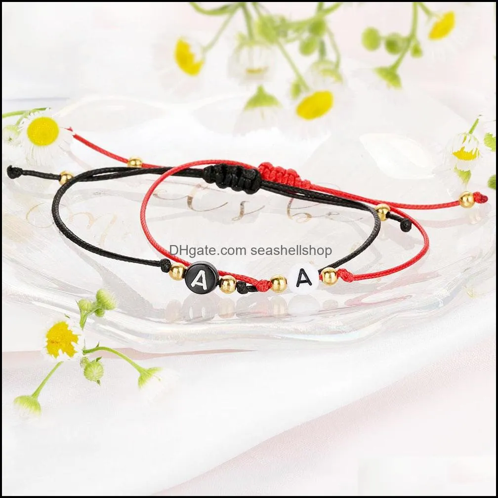 handmade 26 letter chain bracelet black red thread string rope women men initials name adjustable bracelets statement couple jewelry