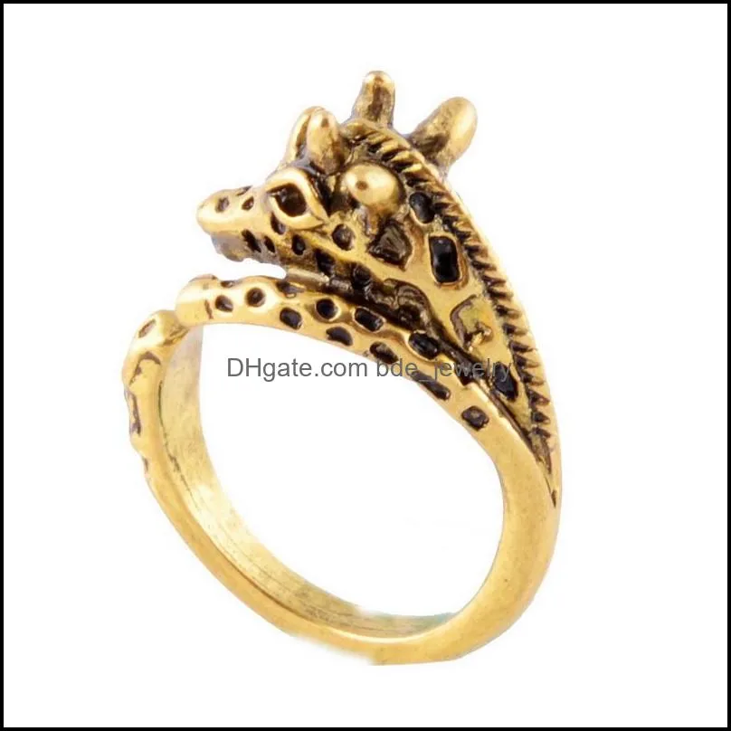 lovely animal adjustable ring 3 colors giraffe couple lover punk open rings for women men fashion jewelry wholesale from china