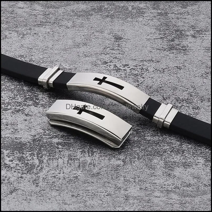 stainless steel cross sign bracelet for mens women black silicone wrap bangle titanium steel 2019 fashion sport jewelry gift