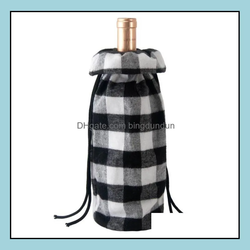 plaid christmas wine bottle cover xmas party decoration christmas drawstring gift bag champagne red wine bottle holder sn2883