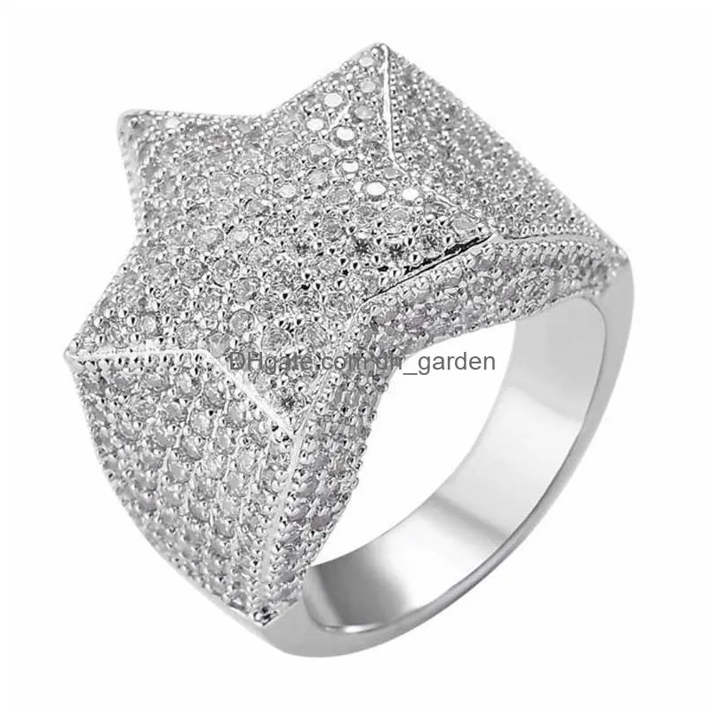 cluster rings luxury jewelry 7 8 9 10 11 hip hop fivepointed star cubic zirconia men women ring party gift