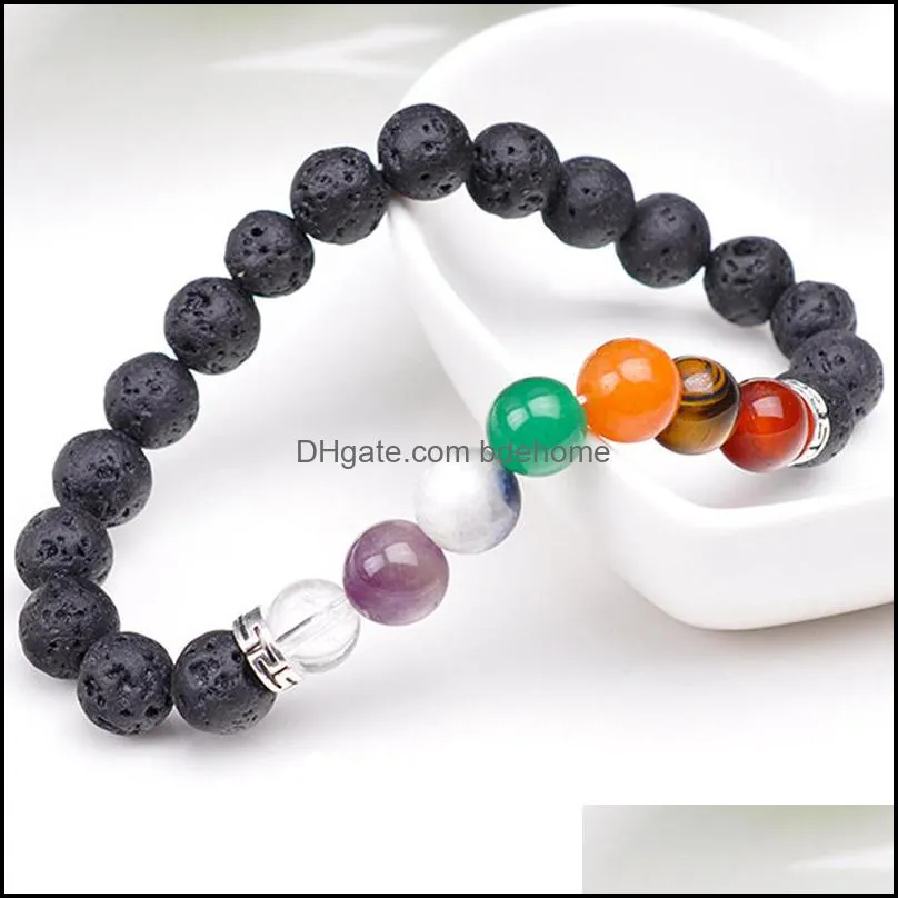 natural volcanic lava stone bracelets 7 chakra bangle yoga beads essential oil diffuser bracelet for women men jewelry dhs