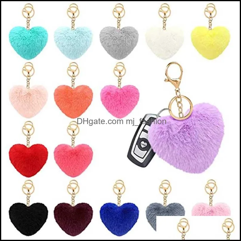 artificial fuzzy ball key ring fashion heart shape pompom keychain faux fluffy plush keyfobs jewelry bag beautiful accessories