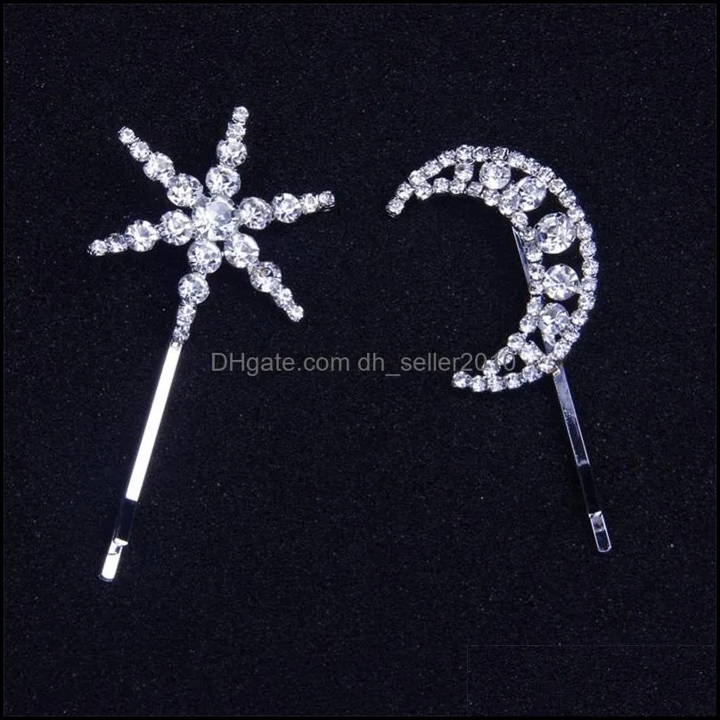 hair clips barrettes 2021 luxury full rhinestone star moon shape bridal accessories womens fantasy crystal pins jewelry c3